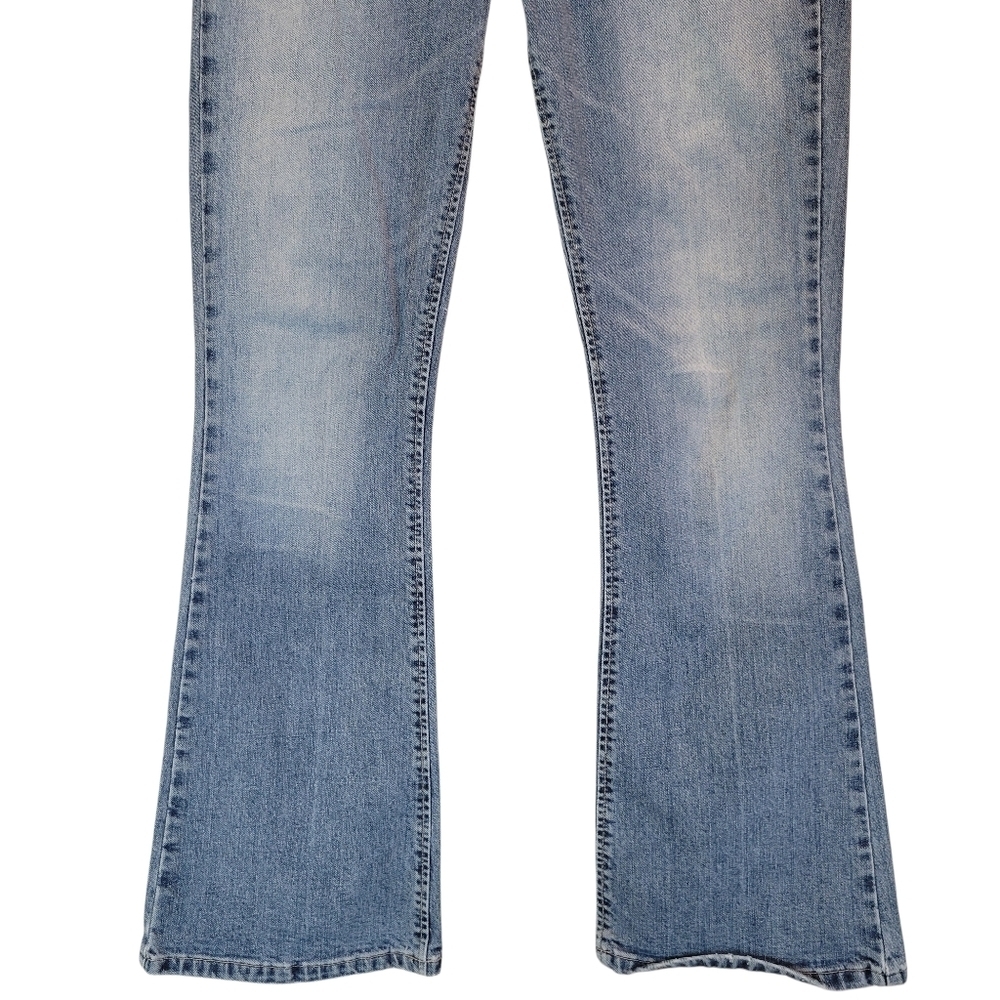 Y2K Silver Low Rise Flare Medium Wash Denim Jeans Pants - Picture 3 of 9
